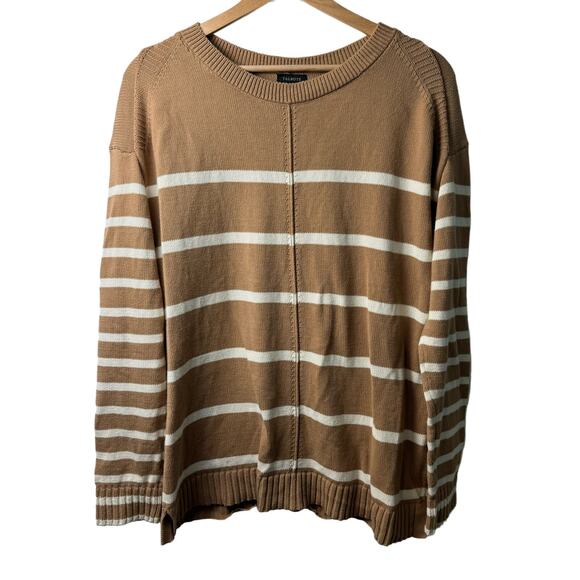 Talbots Tan Cream Striped Sweater Women’s Size M Relaxed Fit Long Sleeve - Picture 1 of 4